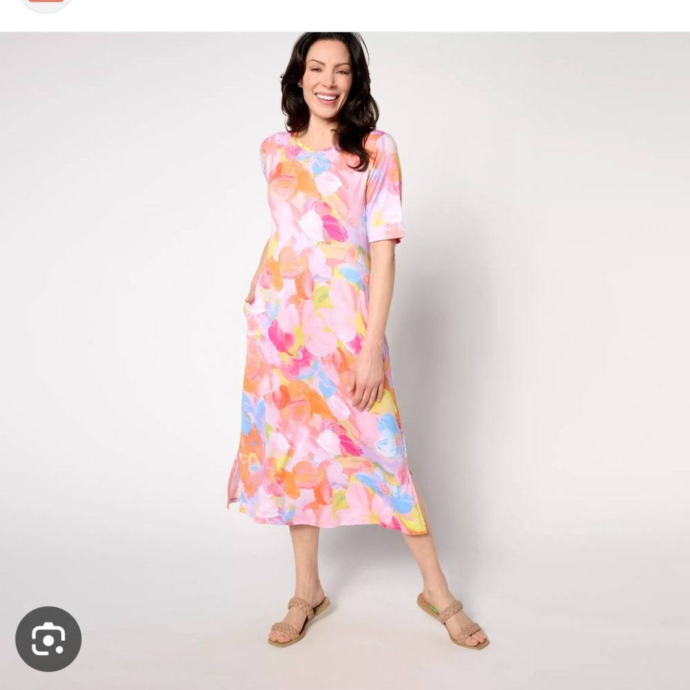 Quacker Factory Pink and Orange Floral Dress